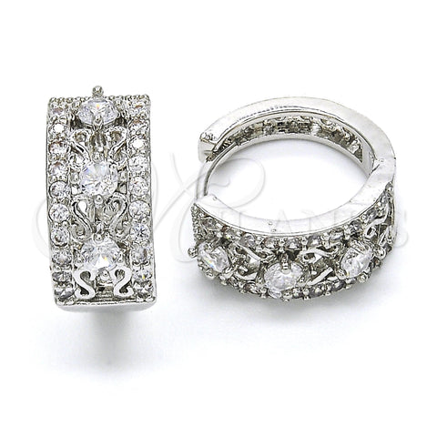 Rhodium Gold Filled Huggie Hoop, with White Cubic Zirconia, Polished, Rhodium Finish, 02.210.0084.7.15