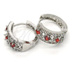 Rhodium Gold Filled Huggie Hoop, with Garnet and White Cubic Zirconia, Polished, Rhodium Finish, 02.210.0084.8.15