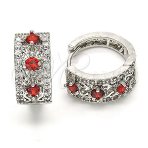 White Gold Filled Hoop Earrings — Huggie Hoop with Garnet and White Cubic Zirconia — main product view — SKU 118766 | Oro Laminado Blanco aretes de aro — Huggie Hoop with Garnet and blanco Cubic Zirconia — SKU 118766
