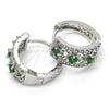 Rhodium Gold Filled Huggie Hoop, with Green and White Cubic Zirconia, Polished, Rhodium Finish, 02.210.0084.9.15