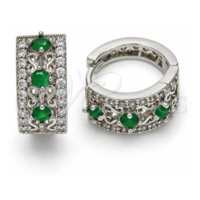 Rhodium Gold Filled Huggie Hoop, with Green and White Cubic Zirconia, Polished, Rhodium Finish, 02.210.0084.9.15