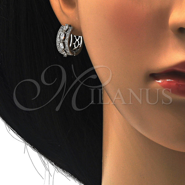 White Gold Filled Hoop Earrings — Huggie Hoop with White Cubic Zirconia Polished 02. — alternate product view — SKU 118770 | Oro Laminado Blanco aretes de aro — Huggie Hoop with blanco Cubic Zirconia pulido 02. — SKU 118770