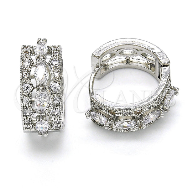 White Gold Filled Hoop Earrings — Huggie Hoop with White Cubic Zirconia Polished 02. — main product view — SKU 118770 | Oro Laminado Blanco aretes de aro — Huggie Hoop with blanco Cubic Zirconia pulido 02. — SKU 118770