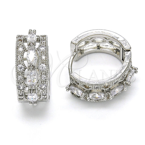 Rhodium Gold Filled Huggie Hoop, with White Cubic Zirconia, Polished, Rhodium Finish, 02.210.0086.7.15