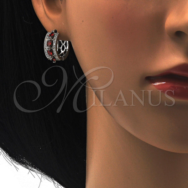 White Gold Filled Hoop Earrings — Huggie Hoop with Garnet and White Cubic Zirconia — alternate product view — SKU 118771 | Oro Laminado Blanco aretes de aro — Huggie Hoop with Garnet and blanco Cubic Zirconia — SKU 118771