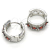 Rhodium Gold Filled Huggie Hoop, with Garnet and White Cubic Zirconia, Polished, Rhodium Finish, 02.210.0086.8.15