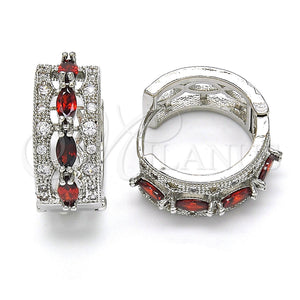 White Gold Filled Hoop Earrings — Huggie Hoop with Garnet and White Cubic Zirconia — main product view — SKU 118771 | Oro Laminado Blanco aretes de aro — Huggie Hoop with Garnet and blanco Cubic Zirconia — SKU 118771