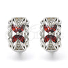 Rhodium Gold Filled Huggie Hoop, Flower Design, with Garnet and White Cubic Zirconia, Polished, Rhodium Finish, 02.210.0087.8.15