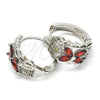 Rhodium Gold Filled Huggie Hoop, Flower Design, with Garnet and White Cubic Zirconia, Polished, Rhodium Finish, 02.210.0087.8.15