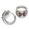 Rhodium Gold Filled Huggie Hoop, Flower Design, with Garnet and White Cubic Zirconia, Polished, Rhodium Finish, 02.210.0087.8.15