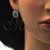 Rhodium Gold Filled Huggie Hoop, Flower Design, with Green and White Cubic Zirconia, Polished, Rhodium Finish, 02.210.0087.9.15