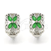 Rhodium Gold Filled Huggie Hoop, Flower Design, with Green and White Cubic Zirconia, Polished, Rhodium Finish, 02.210.0087.9.15