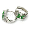 Rhodium Gold Filled Huggie Hoop, Flower Design, with Green and White Cubic Zirconia, Polished, Rhodium Finish, 02.210.0087.9.15