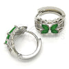 Rhodium Gold Filled Huggie Hoop, Flower Design, with Green and White Cubic Zirconia, Polished, Rhodium Finish, 02.210.0087.9.15