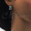 Rhodium Gold Filled Huggie Hoop, Flower Design, with Aqua Blue and White Cubic Zirconia, Polished, Rhodium Finish, 02.210.0087.10.15