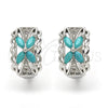 Rhodium Gold Filled Huggie Hoop, Flower Design, with Aqua Blue and White Cubic Zirconia, Polished, Rhodium Finish, 02.210.0087.10.15