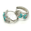 Rhodium Gold Filled Huggie Hoop, Flower Design, with Aqua Blue and White Cubic Zirconia, Polished, Rhodium Finish, 02.210.0087.10.15