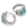 Rhodium Gold Filled Huggie Hoop, Flower Design, with Aqua Blue and White Cubic Zirconia, Polished, Rhodium Finish, 02.210.0087.10.15