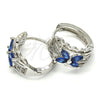 Rhodium Gold Filled Huggie Hoop, Flower Design, with Sapphire Blue and White Cubic Zirconia, Polished, Rhodium Finish, 02.210.0087.11.15