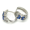 Rhodium Plated Huggie Hoop, Flower Design, with Sapphire Blue and White Cubic Zirconia, Polished, Rhodium Finish, 02.210.0087.11.15