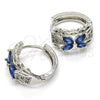 Rhodium Plated Huggie Hoop, Flower Design, with Sapphire Blue and White Cubic Zirconia, Polished, Rhodium Finish, 02.210.0087.11.15