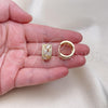 Oro Laminado Huggie Hoop, Gold Filled Style Leaf and Teardrop Design, with White Cubic Zirconia, Polished, Golden Finish, 02.210.0090.15