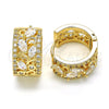 Oro Laminado Huggie Hoop, Gold Filled Style Leaf and Teardrop Design, with White Cubic Zirconia, Polished, Golden Finish, 02.210.0090.15