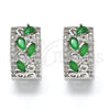 Rhodium Gold Filled Huggie Hoop, Teardrop and Leaf Design, with Green and White Cubic Zirconia, Polished, Rhodium Finish, 02.210.0090.9.15