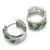 Rhodium Gold Filled Huggie Hoop, Teardrop and Leaf Design, with Green and White Cubic Zirconia, Polished, Rhodium Finish, 02.210.0090.9.15