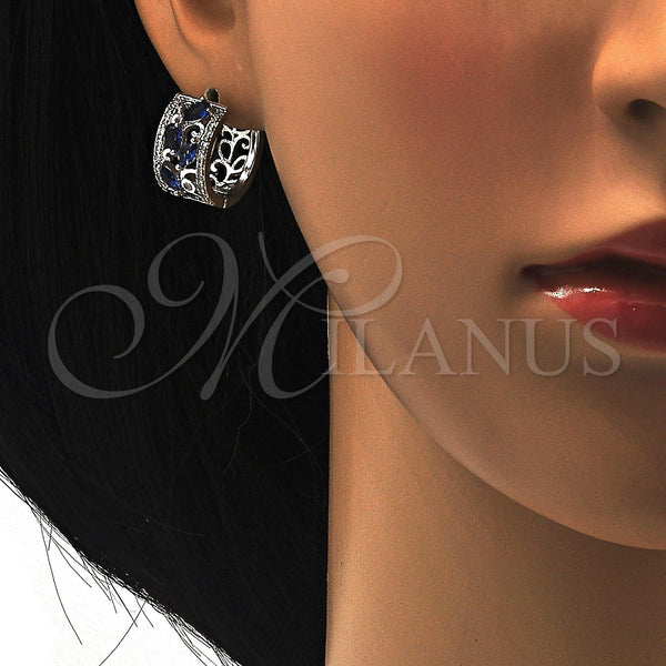 White Gold Filled Hoop Earrings — Huggie Hoop Teardrop and Leaf Design with Sapphire — alternate product view — SKU 118791 | Oro Laminado Blanco aretes de aro — Huggie Hoop Teardrop and Leaf diseño with Sapphire — SKU 118791