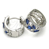 Rhodium Gold Filled Huggie Hoop, Teardrop and Leaf Design, with Sapphire Blue and White Cubic Zirconia, Polished, Rhodium Finish, 02.210.0090.11.15