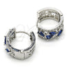 Rhodium Gold Filled Huggie Hoop, Teardrop and Leaf Design, with Sapphire Blue and White Cubic Zirconia, Polished, Rhodium Finish, 02.210.0090.11.15