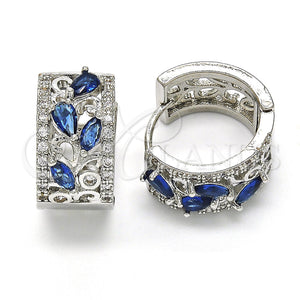 White Gold Filled Hoop Earrings — Huggie Hoop Teardrop and Leaf Design with Sapphire — main product view — SKU 118791 | Oro Laminado Blanco aretes de aro — Huggie Hoop Teardrop and Leaf diseño with Sapphire — SKU 118791