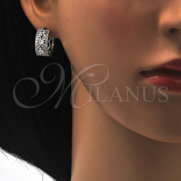 White Gold Filled Hoop Earrings — Huggie Hoop with White Cubic Zirconia Polished 02. — alternate product view — SKU 118792 | Oro Laminado Blanco aretes de aro — Huggie Hoop with blanco Cubic Zirconia pulido 02. — SKU 118792