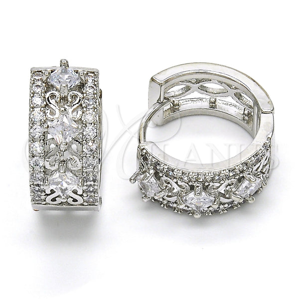 White Gold Filled Hoop Earrings — Huggie Hoop with White Cubic Zirconia Polished 02. — main product view — SKU 118792 | Oro Laminado Blanco aretes de aro — Huggie Hoop with blanco Cubic Zirconia pulido 02. — SKU 118792
