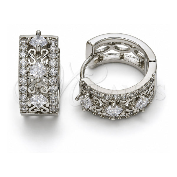 Rhodium Gold Filled Huggie Hoop, with White Cubic Zirconia, Polished, Rhodium Finish, 02.210.0091.15