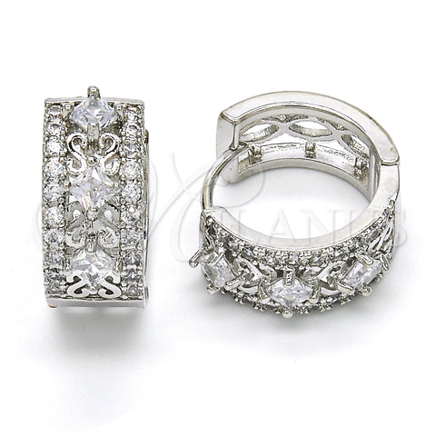 Rhodium Gold Filled Huggie Hoop, with White Cubic Zirconia, Polished, Rhodium Finish, 02.210.0091.15