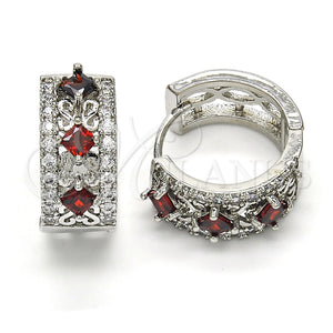 White Gold Filled Hoop Earrings — Huggie Hoop with Garnet and White Cubic Zirconia — main product view — SKU 118793 | Oro Laminado Blanco aretes de aro — Huggie Hoop with Garnet and blanco Cubic Zirconia — SKU 118793
