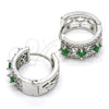 Rhodium Gold Filled Huggie Hoop, with Green and White Cubic Zirconia, Polished, Rhodium Finish, 02.210.0091.2.15