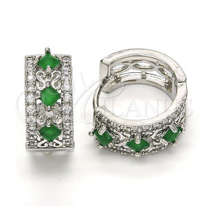 White Gold Filled Hoop Earrings — Huggie Hoop with Green and White Cubic Zirconia — main product view — SKU 118794 | Oro Laminado Blanco aretes de aro — Huggie Hoop with Green and blanco Cubic Zirconia — SKU 118794