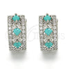 Rhodium Gold Filled Huggie Hoop, with Turquoise and White Cubic Zirconia, Polished, Rhodium Finish, 02.210.0091.3.15