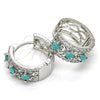 Rhodium Gold Filled Huggie Hoop, with Turquoise and White Cubic Zirconia, Polished, Rhodium Finish, 02.210.0091.3.15