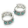 Rhodium Gold Filled Huggie Hoop, with Turquoise and White Cubic Zirconia, Polished, Rhodium Finish, 02.210.0091.3.15
