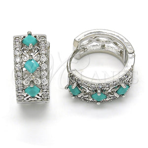 White Gold Filled Hoop Earrings — Huggie Hoop with Turquoise and White Cubic Zirconia — main product view — SKU 118795 | Oro Laminado Blanco aretes de aro — Huggie Hoop with Turquoise and blanco Cubic Zirconia — SKU 118795