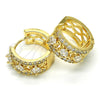 Oro Laminado Huggie Hoop, Gold Filled Style with White Cubic Zirconia, Polished, Golden Finish, 02.210.0091.5.15