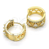Oro Laminado Huggie Hoop, Gold Filled Style with White Cubic Zirconia, Polished, Golden Finish, 02.210.0091.5.15