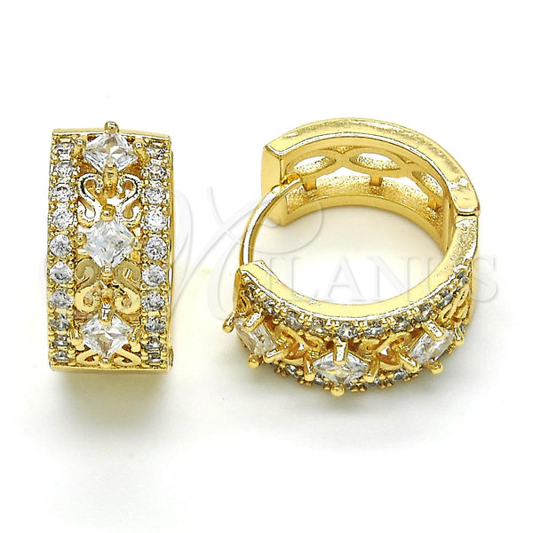 Oro Laminado Huggie Hoop, Gold Filled Style with White Cubic Zirconia, Polished, Golden Finish, 02.210.0091.5.15