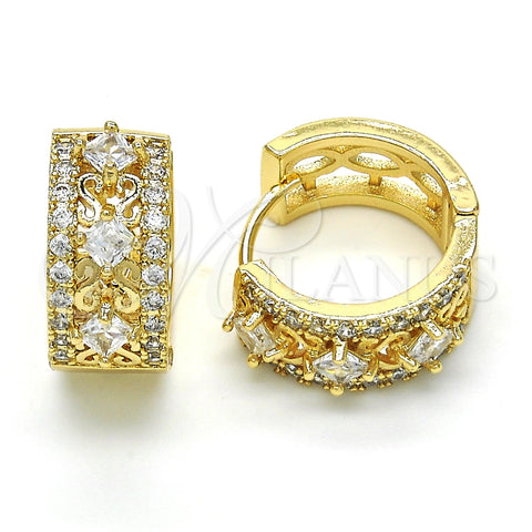 Oro Laminado Huggie Hoop, Gold Filled Style with White Cubic Zirconia, Polished, Golden Finish, 02.210.0091.5.15