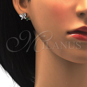 White Gold Filled Ring — Stud Earring Butterfly Design with Green and White — alternate product view — SKU 118810 | Oro Laminado Blanco anillo — Stud Earring Butterfly diseño with Green and blanco — SKU 118810