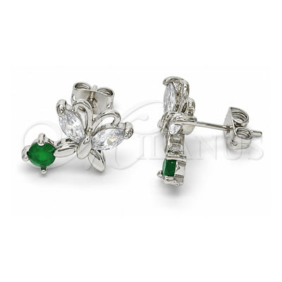 White Gold Filled Stud Earring, Butterfly Design, with Green and White Cubic Zirconia, Polished, Rhodium Finish, 02.210.0093.4